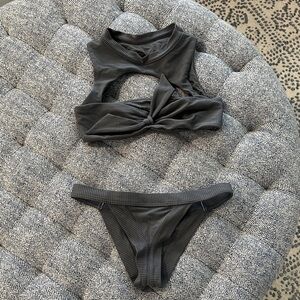 Frankie's Bikinis Charcoal Ribbed Bikini Set